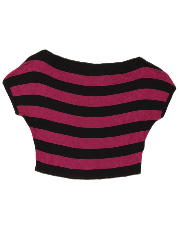 Suéter feminino Penny Black com gola canoa e gola redonda UK 12 listrado preto médio