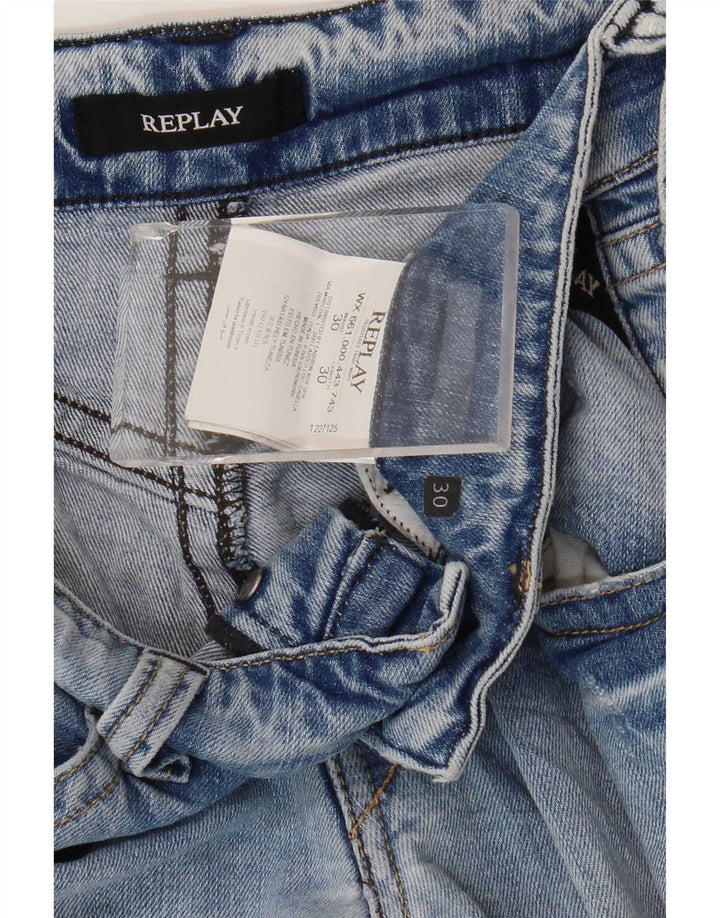 Replay Jeans retos femininos desgastados W30 L30 azul algodão