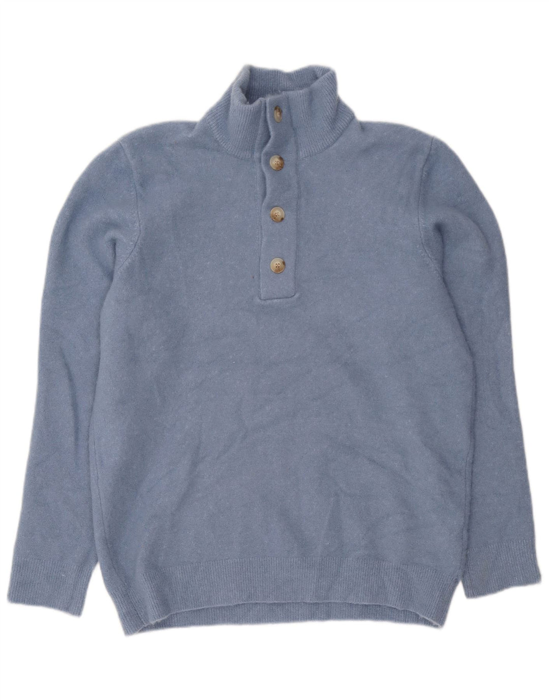 Zara Suéter masculino com gola redonda e botão azul médio