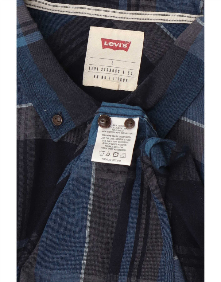 Camisa masculina de manga curta Levi's grande algodão xadrez azul marinho