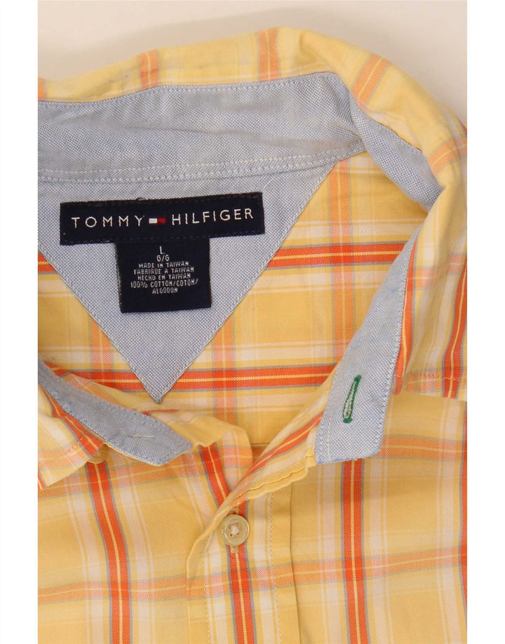 Camisa masculina de manga curta Tommy Hilfiger grande algodão xadrez amarelo