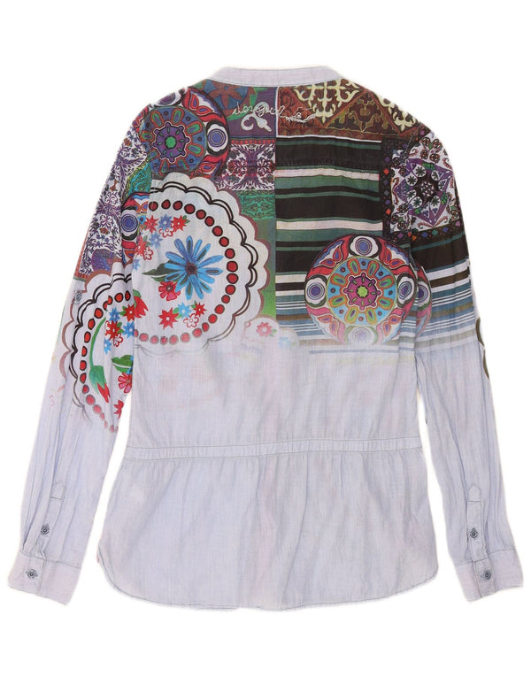Blusa feminina de camisa gráfica Desigual Reino Unido 10 algodão floral azul pequeno