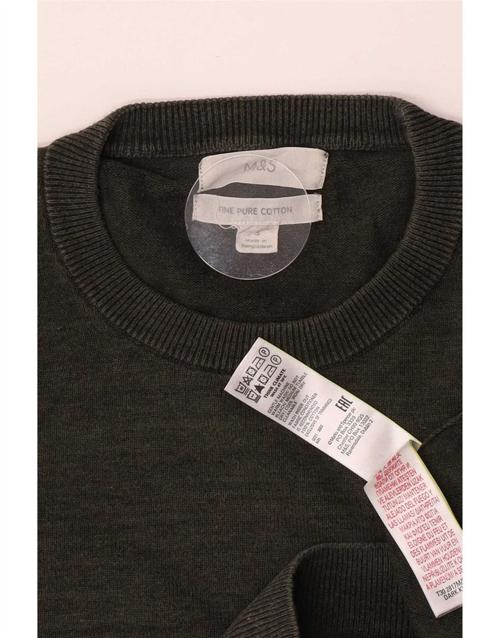 Suéter masculino Marks & Spencer com gola redonda, pequeno algodão manchado cáqui