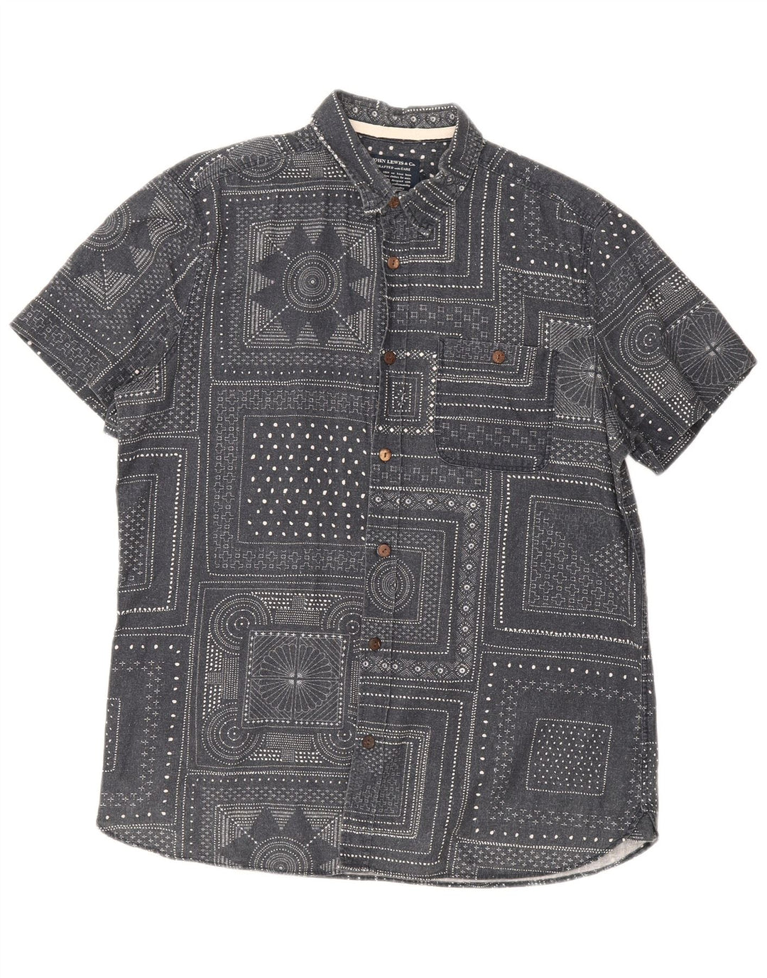 Camisa masculina de manga curta John Lewis algodão geométrico cinza médio