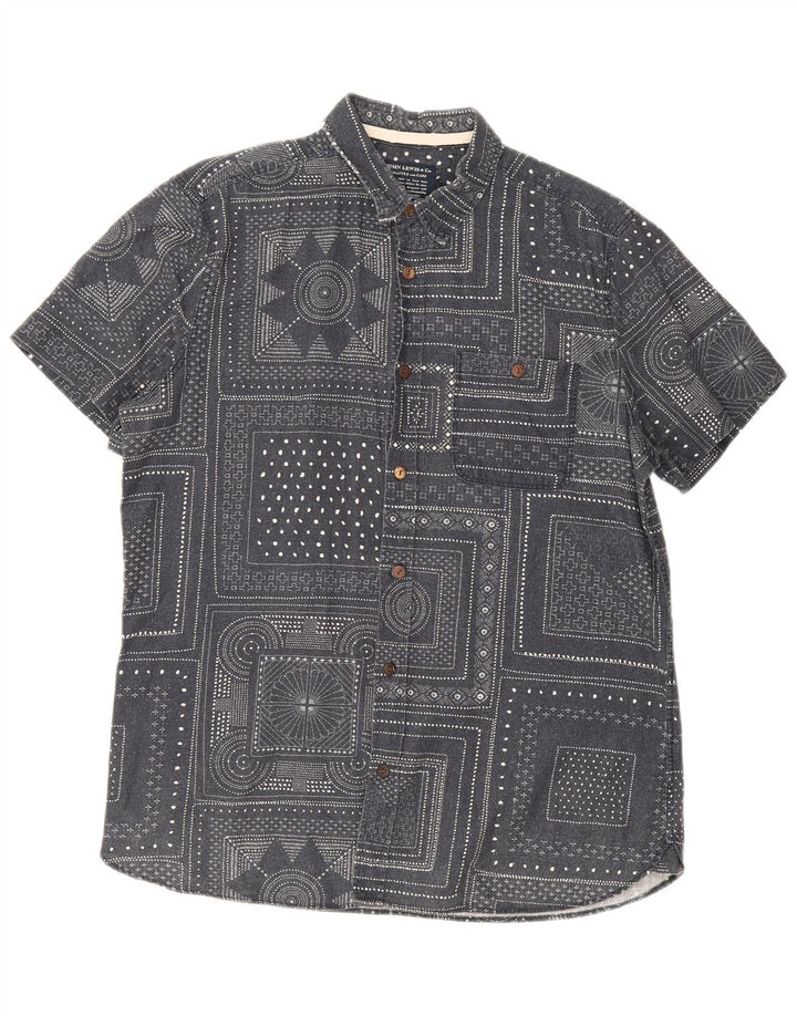 Camisa masculina de manga curta John Lewis algodão geométrico cinza médio