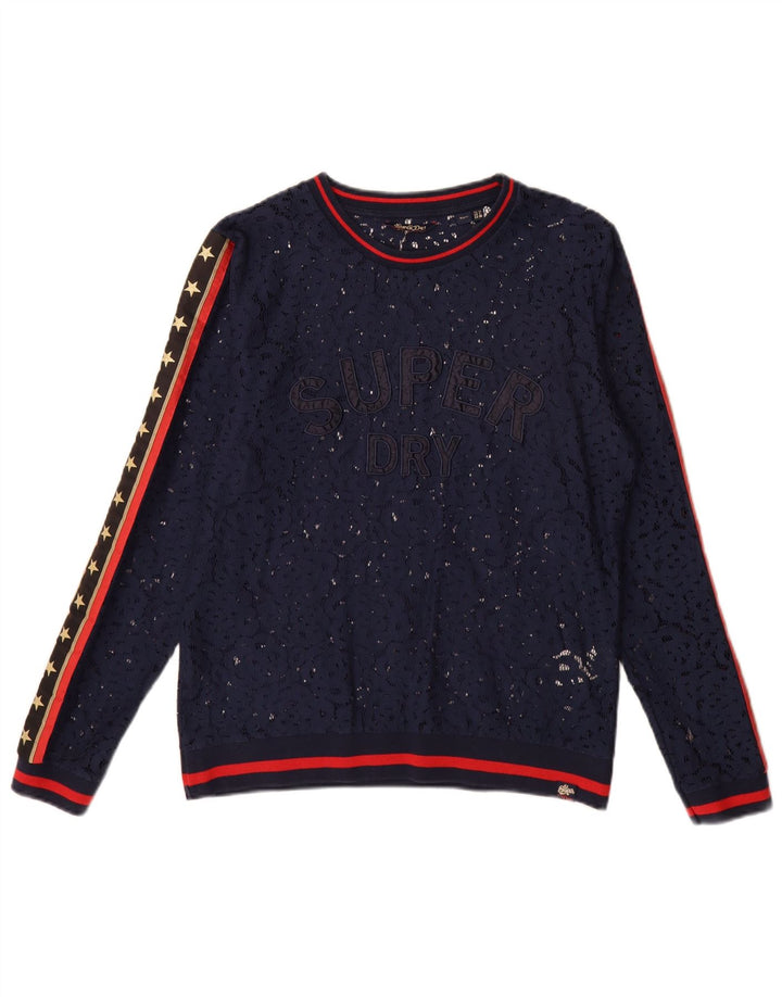 Superdry Womens Oversized Graphic Top Manga Longa Reino Unido 10 Pequeno Azul Marinho