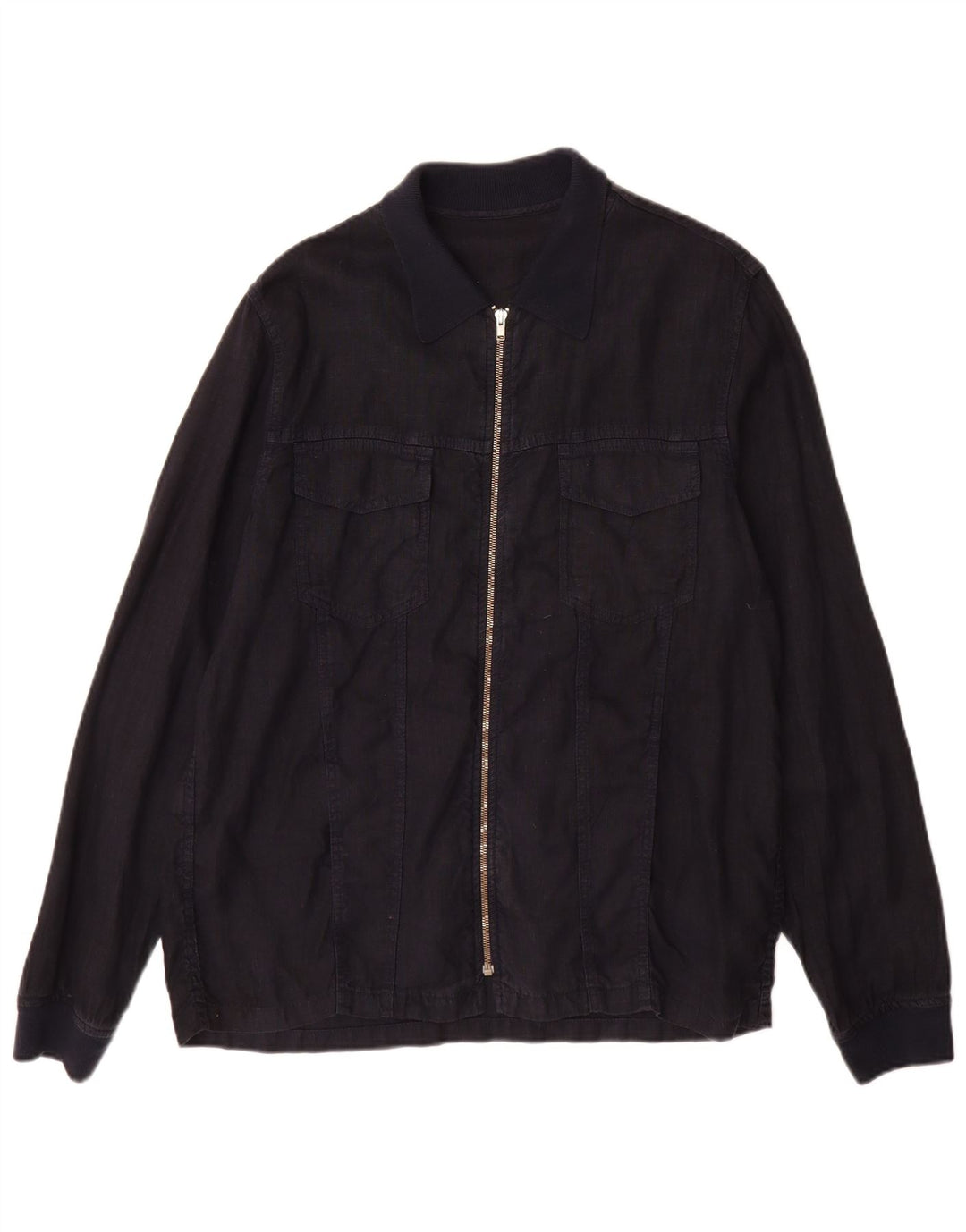 Jaqueta utilitária masculina Zara UK 40 grande linho azul marinho