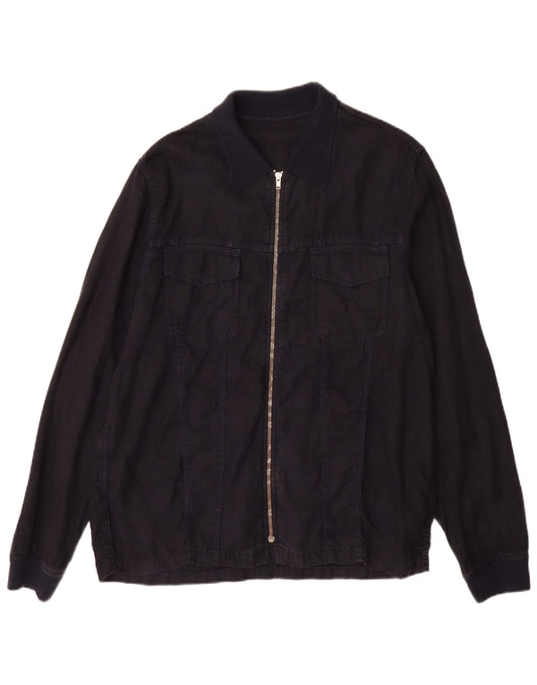 Jaqueta utilitária masculina Zara UK 40 grande linho azul marinho