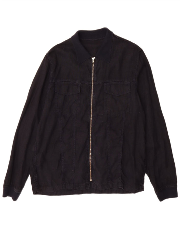 Jaqueta utilitária masculina Zara UK 40 grande linho azul marinho