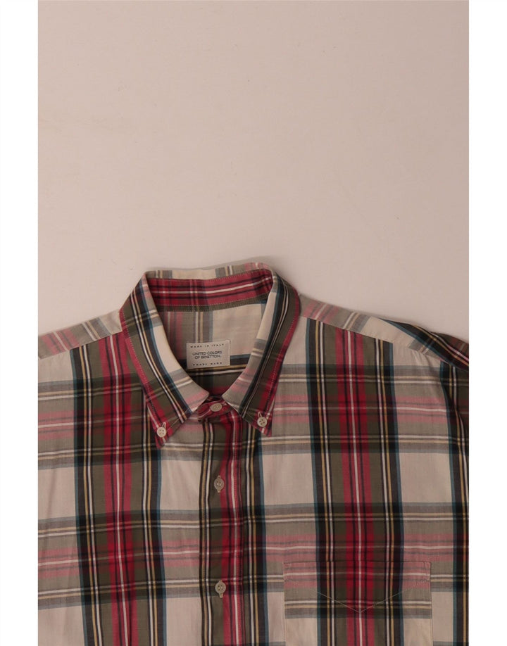 Camisa masculina de manga curta BENETTON grande xadrez multicolorida