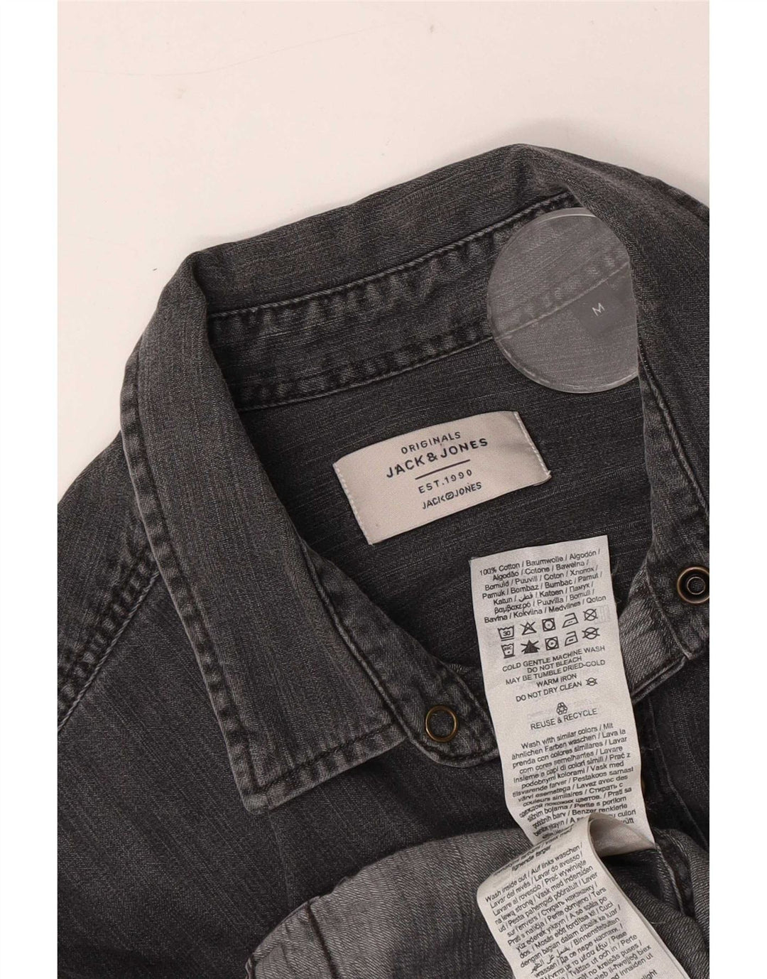Camisa jeans masculina Jack & Jones algodão cinza médio