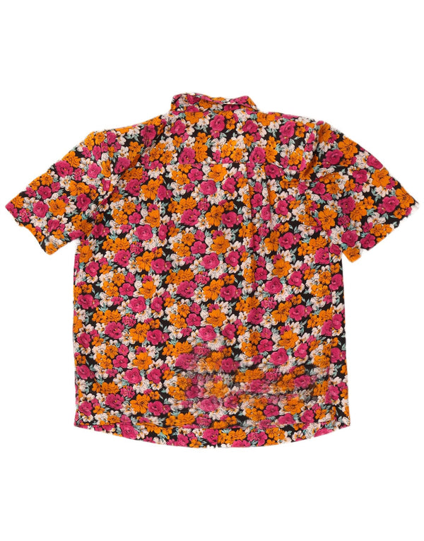 Camisa feminina vintage de manga curta UK 20 2XL floral multicolorida