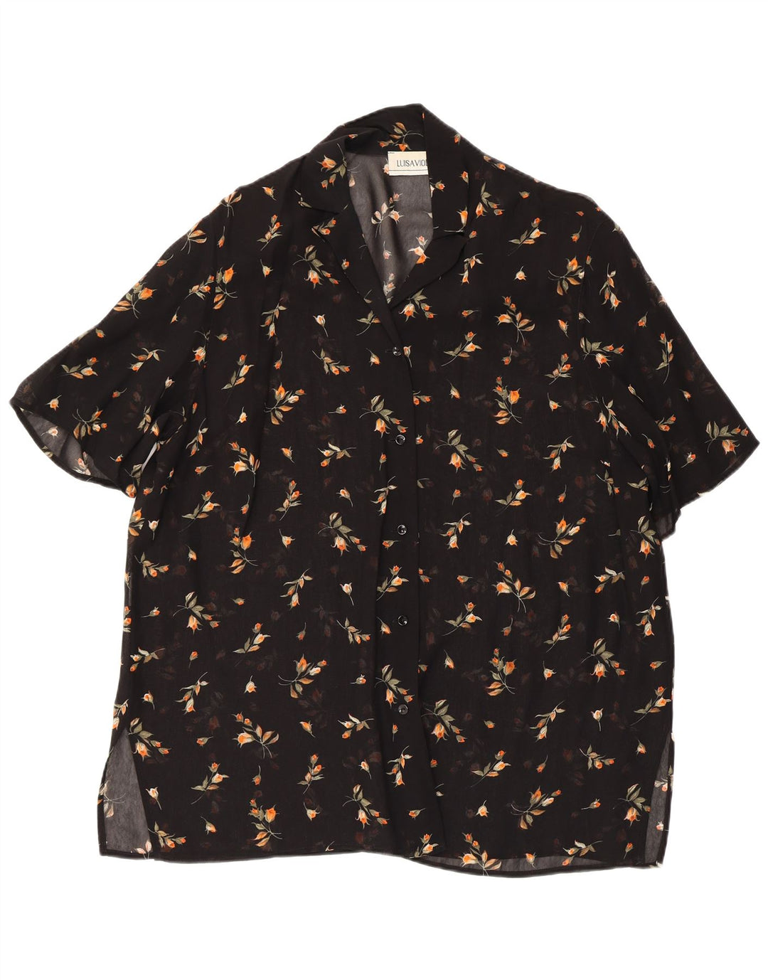 LUISA VIOLA Blusa feminina transparente Reino Unido 20 2XL preta floral