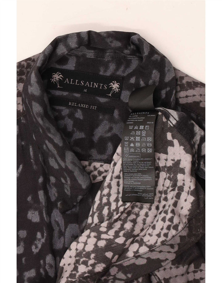 Camisa masculina All Saints de manga curta azul marinho com estampa animal