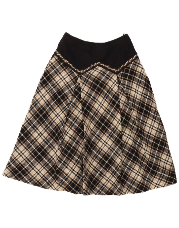 Saia feminina vintage linha A W28 lã xadrez média preta