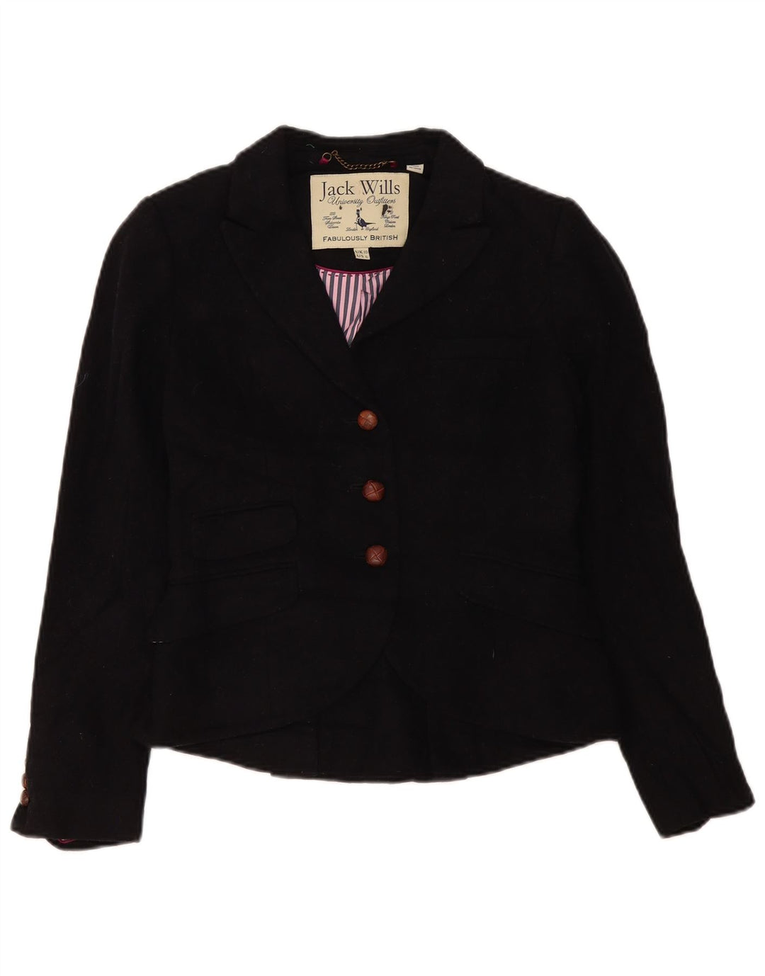 Jaqueta blazer feminina de 3 botões Jack Wills Reino Unido 10 pequena lã preta