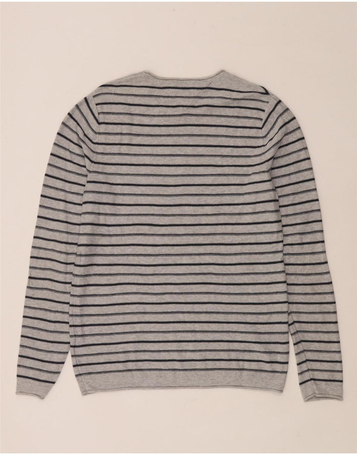 Suéter masculino TOMMY HILFIGER com gola redonda e algodão listrado cinza médio