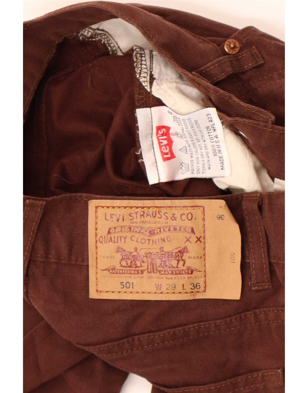 Calça jeans feminina Levi's 501 Straight W29 L32 algodão marrom