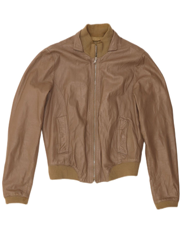 Jaqueta de couro bomber feminina vintage UK 18 XL couro cáqui