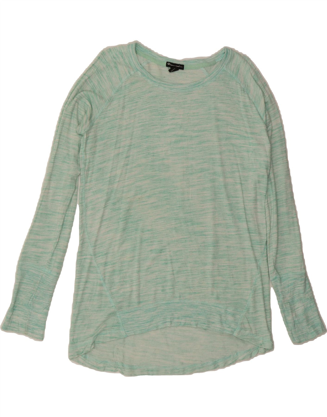 CHAMPION Womens Sweatshirt Jumper UK 14 Medium Turquoise Flecked Viscose Vintage Champion and Second-Hand Champion from Messina Hembry 