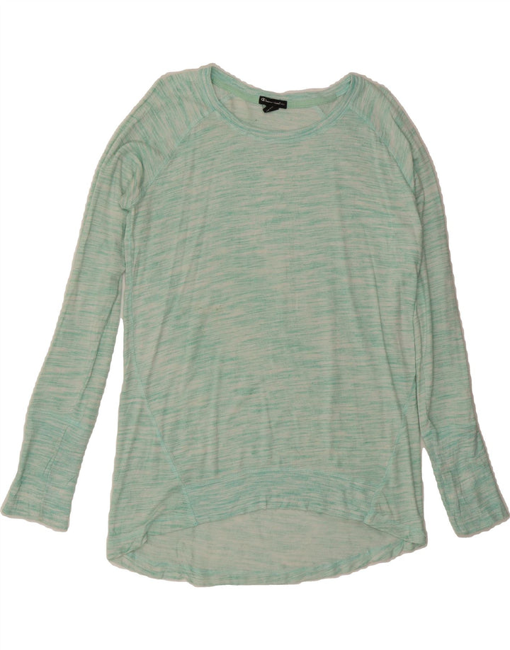 CHAMPION Womens Sweatshirt Jumper UK 14 Medium Turquoise Flecked Viscose Vintage Champion and Second-Hand Champion from Messina Hembry 