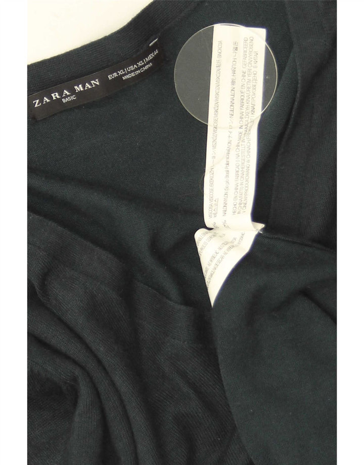 Zara Suéter masculino com decote em V XL verde viscose