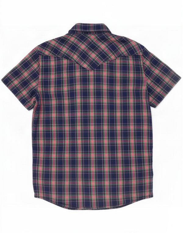 Camisa masculina de manga curta Hollister pequena de algodão xadrez azul