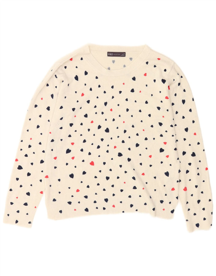 Suéter feminino Marks & Spencer com gola canoa e coração branco médio UK 12