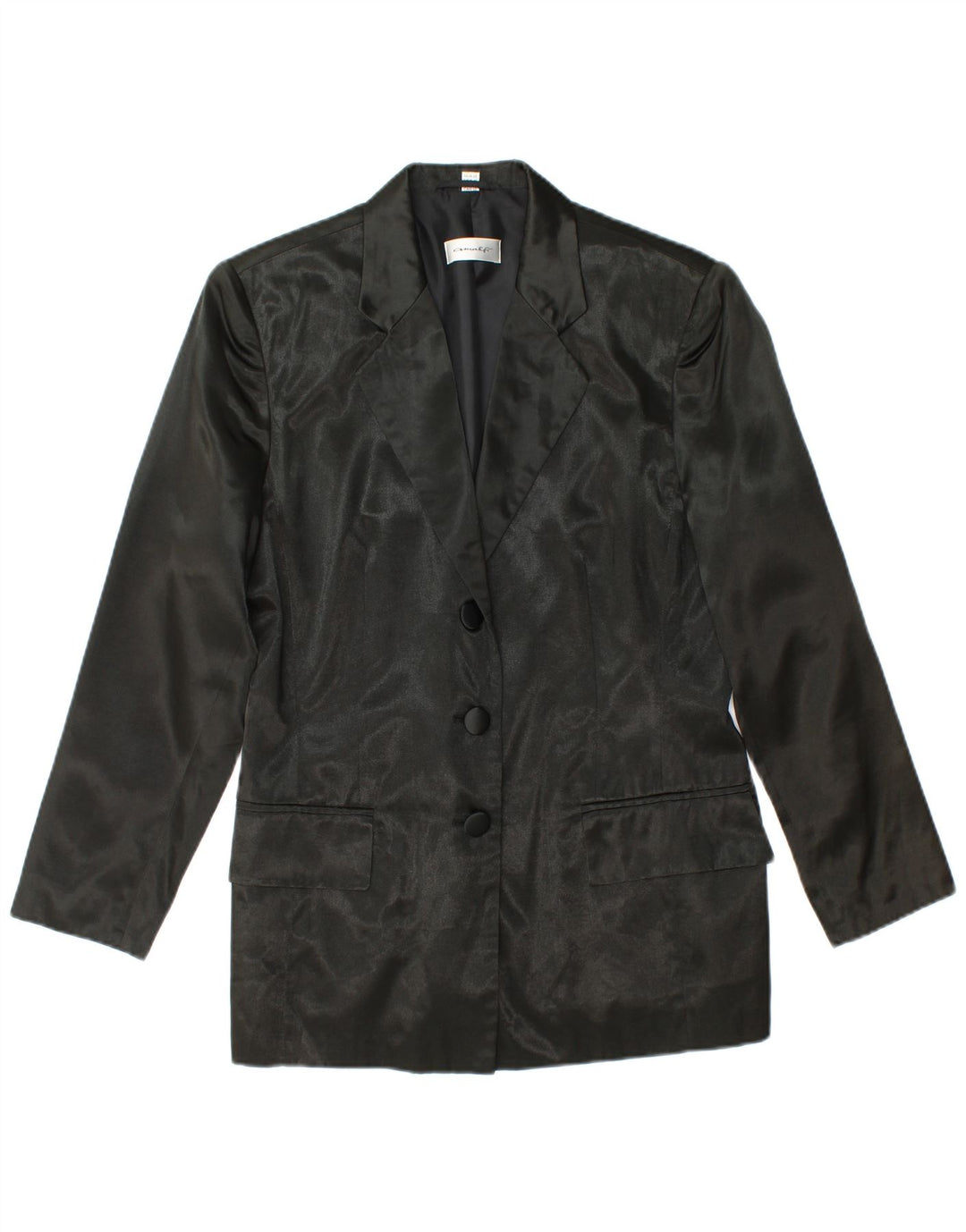 Jaqueta blazer feminina VINTAGE com 3 botões Reino Unido 12 viscose preta média
