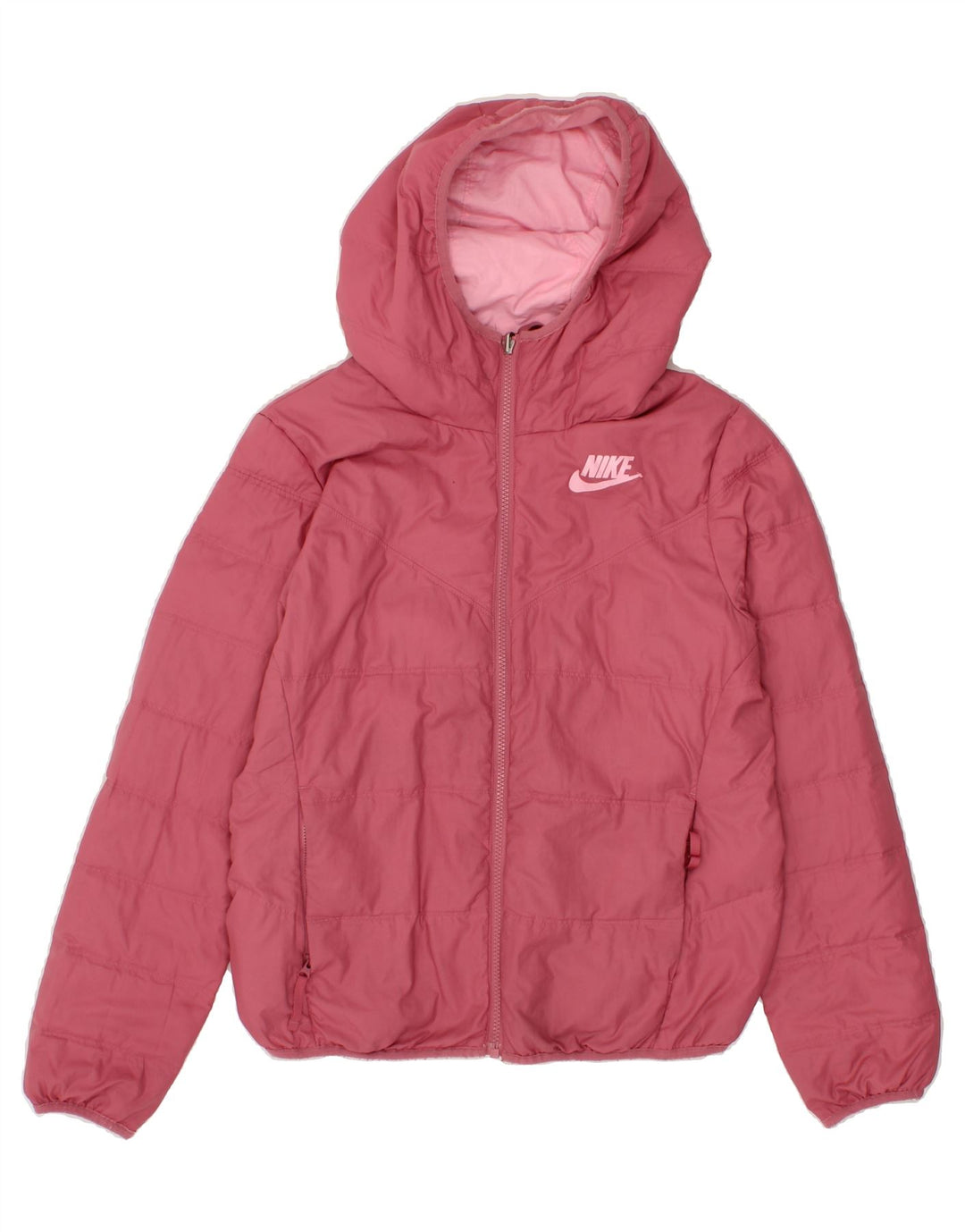 NIKE Womens Hooded Padded Jacket UK 10 Small Pink Polyester Vintage Nike and Second-Hand Nike from Messina Hembry 