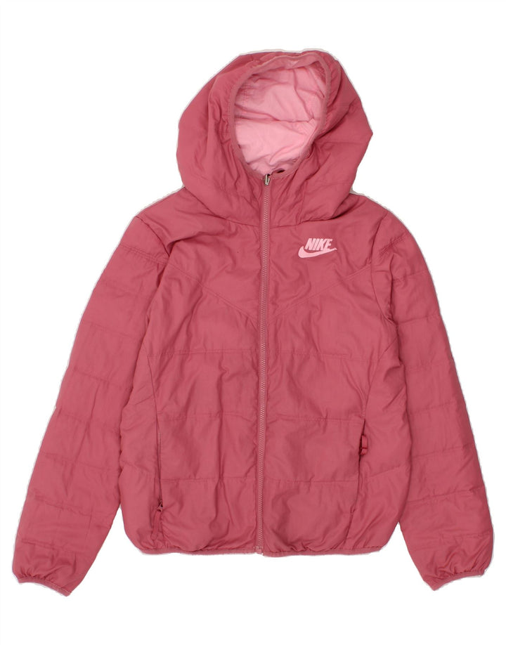 NIKE Womens Hooded Padded Jacket UK 10 Small Pink Polyester Vintage Nike and Second-Hand Nike from Messina Hembry 