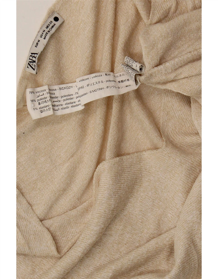 Suéter feminino Zara com decote em V Reino Unido 12 viscose bege médio