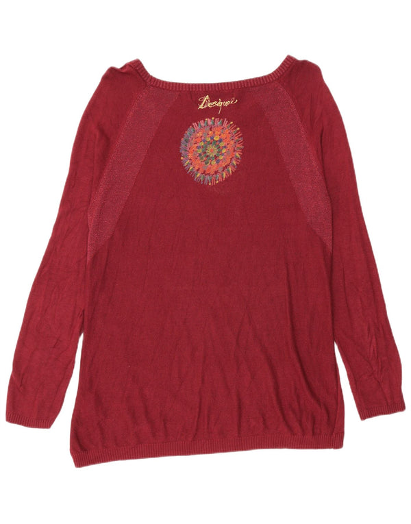Suéter feminino Desigual com gola canoa UK 12 médio Borgonha floral