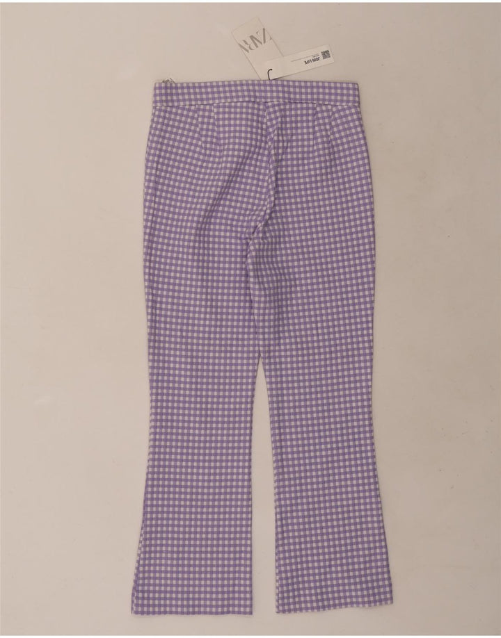 Calça feminina Zara Bootcut cortada média W28 L25 roxo guingão