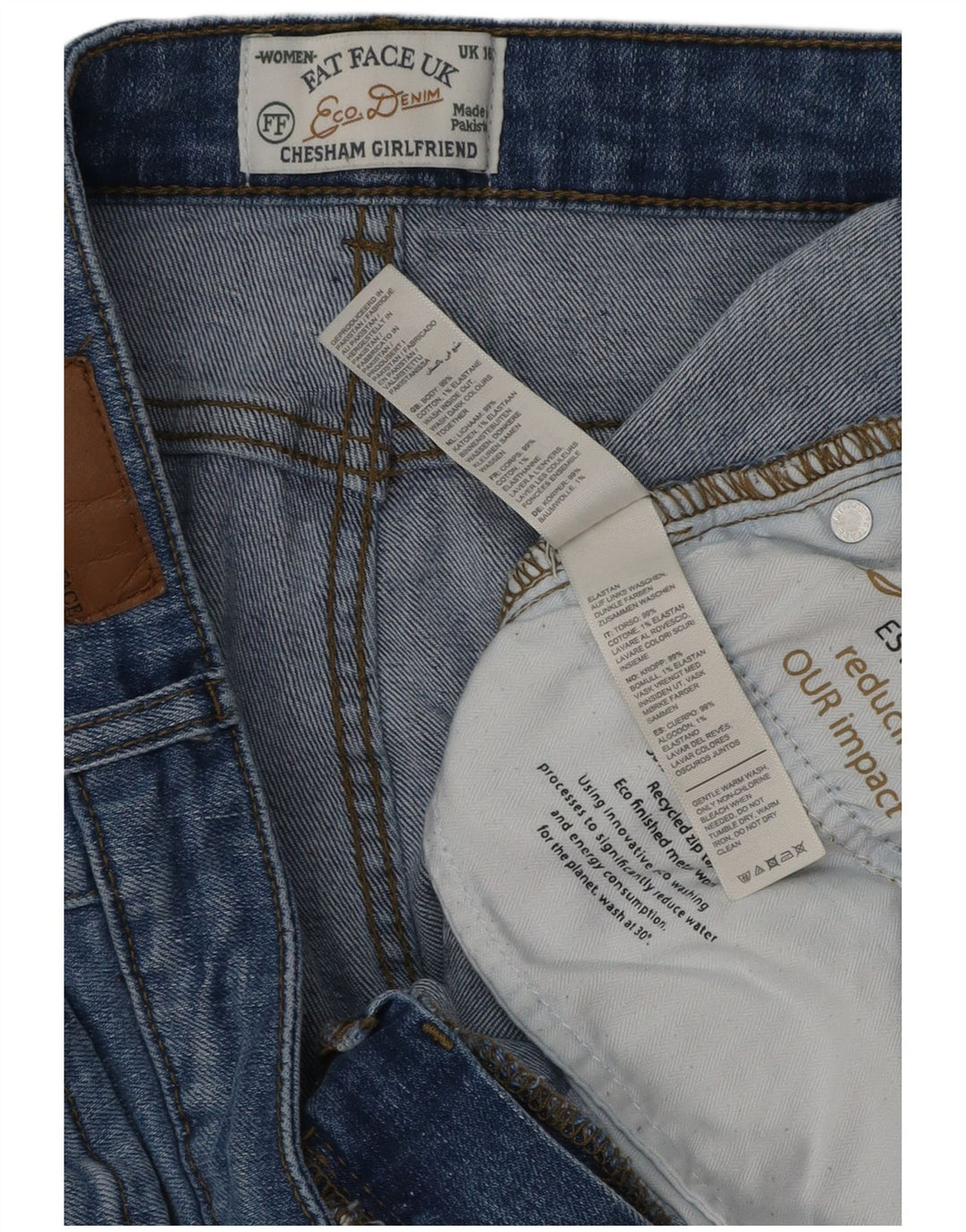 Calça jeans feminina FAT FACE Chesham Girlfriend Straight Reino Unido 16 Grande W36 L28 Azul