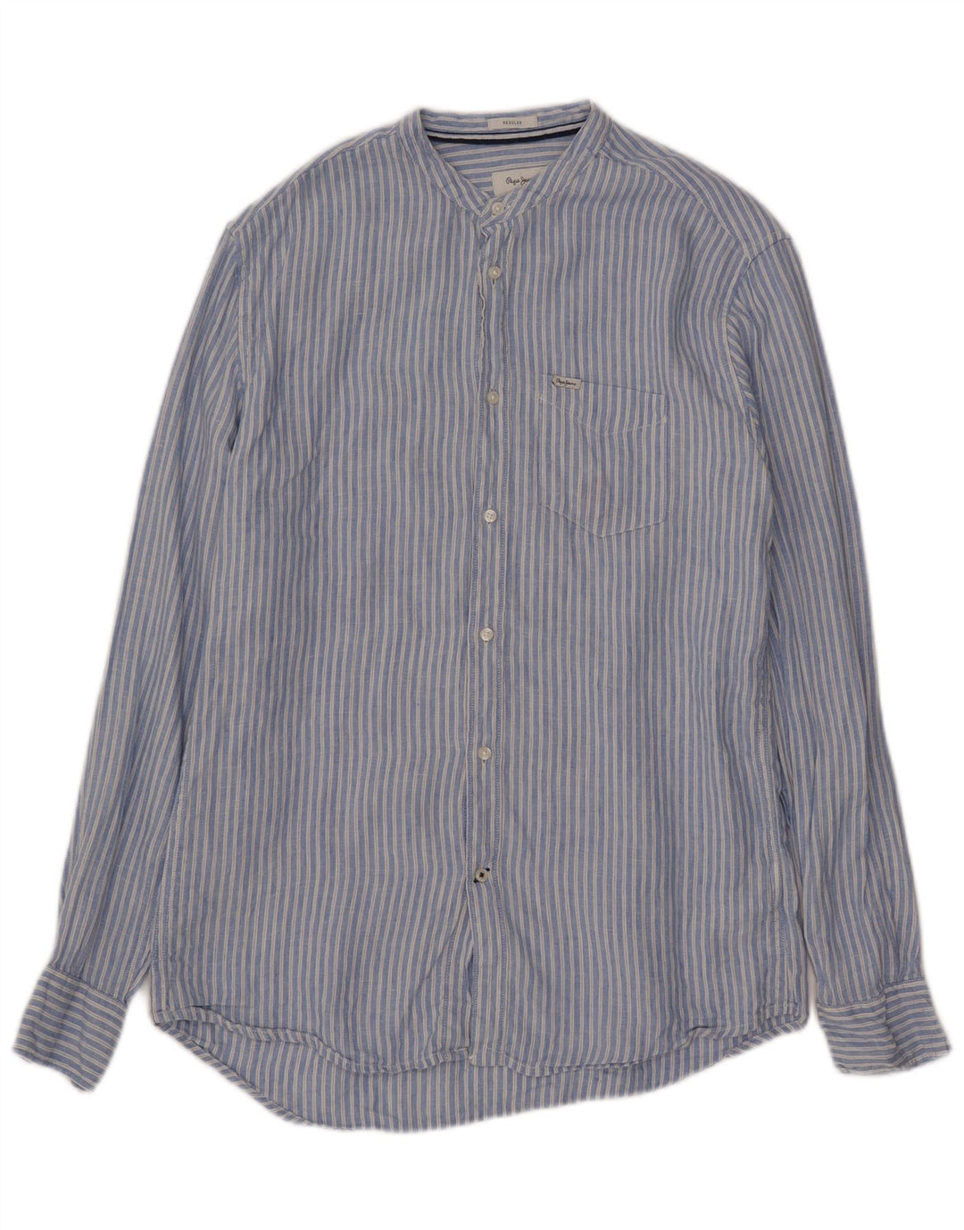 Camisa regular feminina PEPE Jeans UK 10 linho listrado azul pequeno