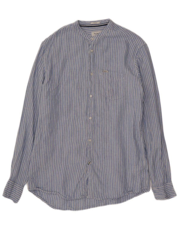 Camisa regular feminina PEPE Jeans UK 10 linho listrado azul pequeno