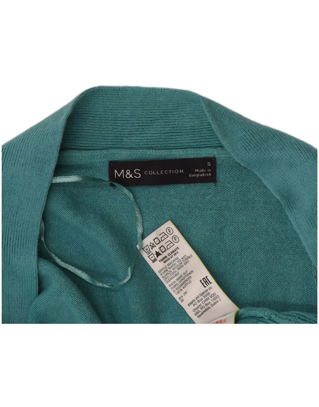 Suéter cardigã aberto feminino Marks & Spencer Reino Unido 10 pequeno turquesa acrílico