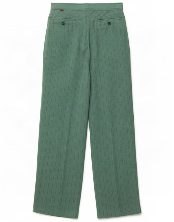 Calças Chino femininas vintage de perna larga W29 L34 Linho listrado turquesa