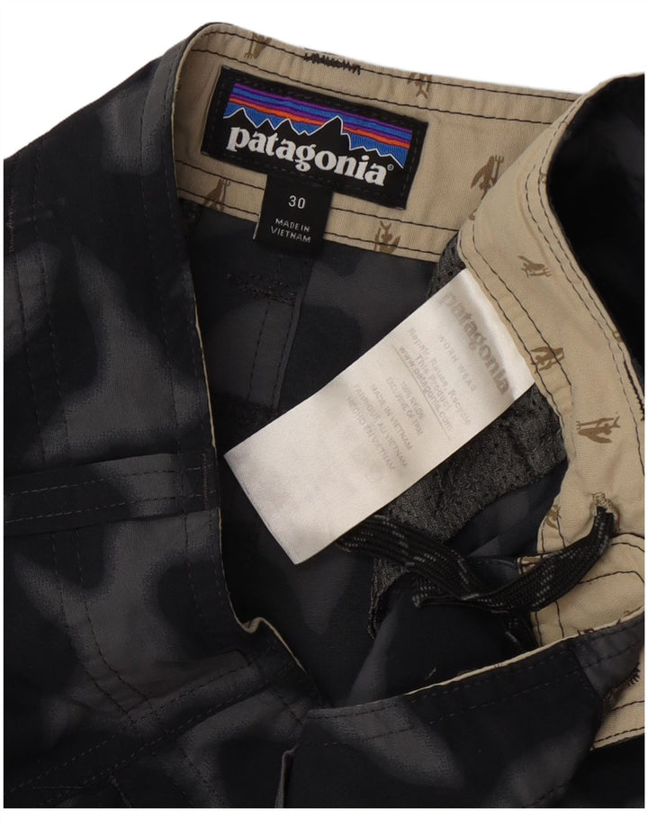 Shorts cargo masculino Patagonia W30 médio preto camuflado nylon