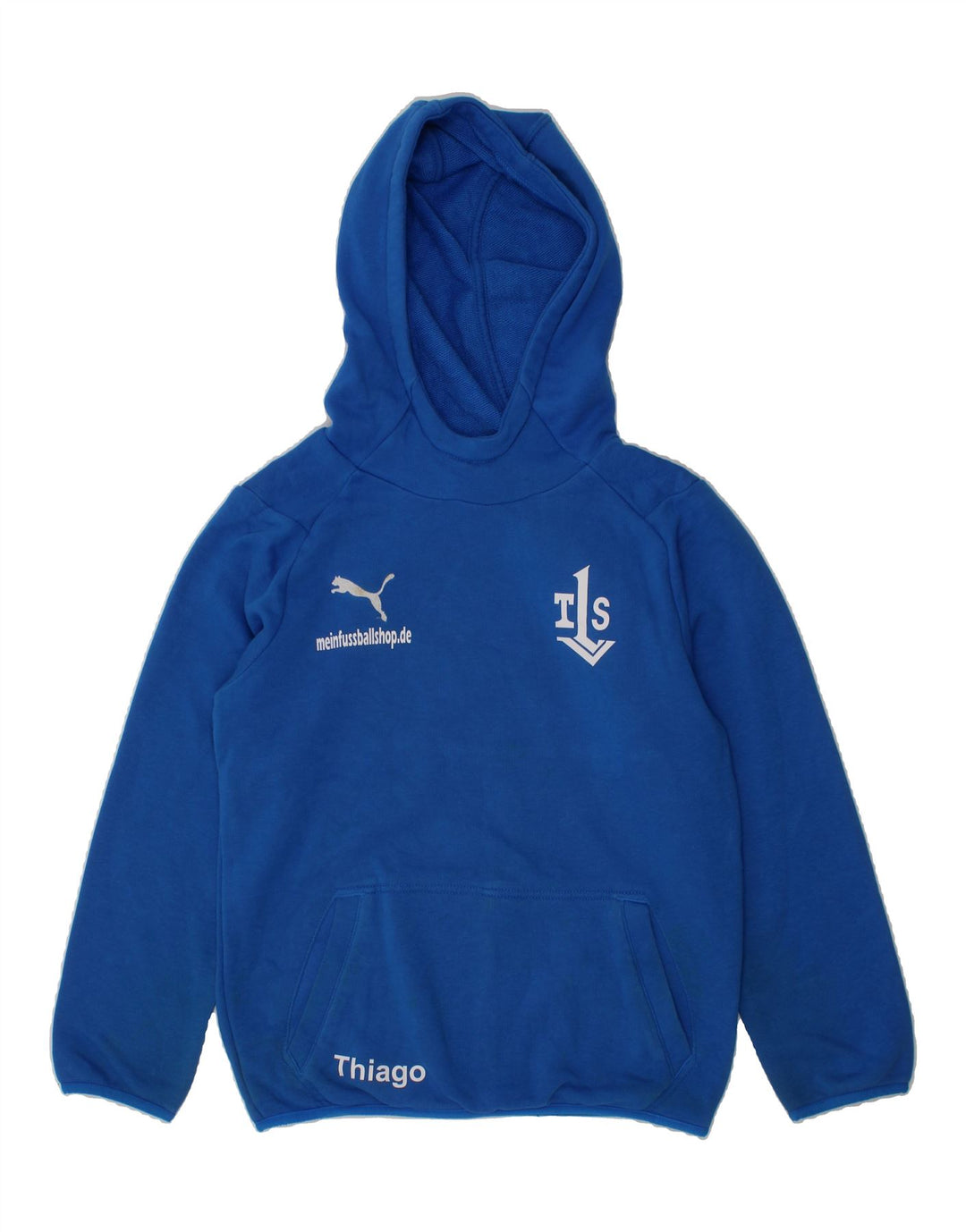 PUMA Boys Graphic Hoodie Jumper 7-8 Years Blue Cotton Vintage Puma and Second-Hand Puma from Messina Hembry 