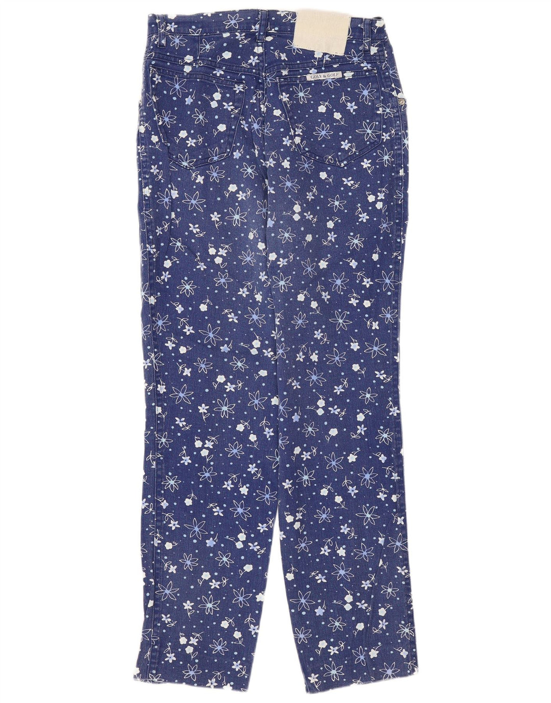 Jeans slim feminino vintage W28 L28 azul floral