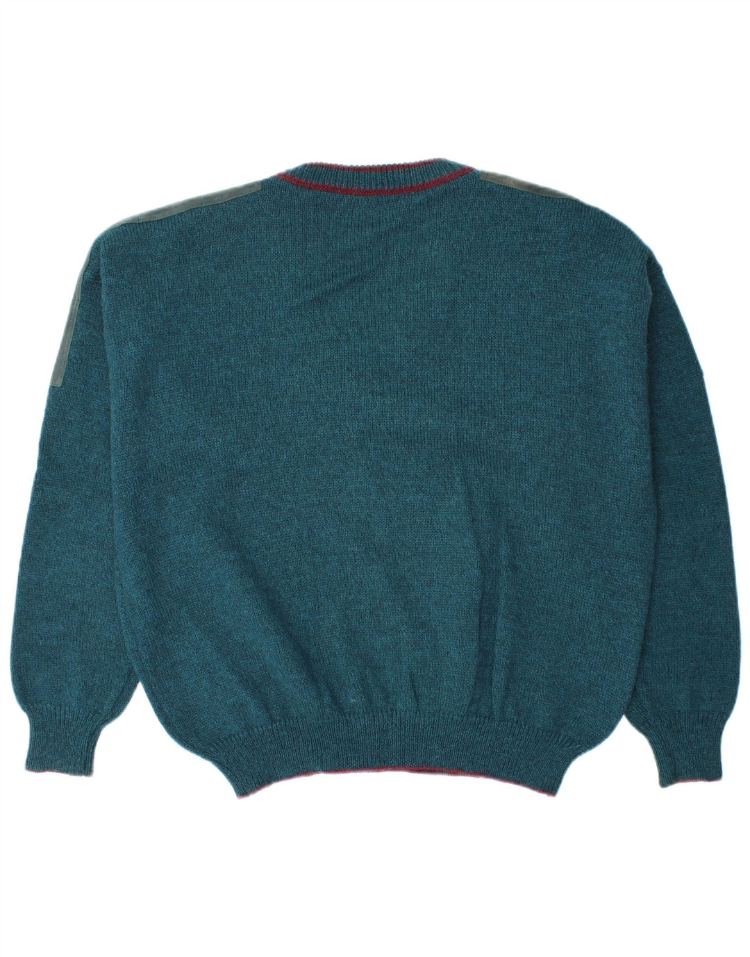 Suéter masculino vintage com decote em V grande lã colorblock azul