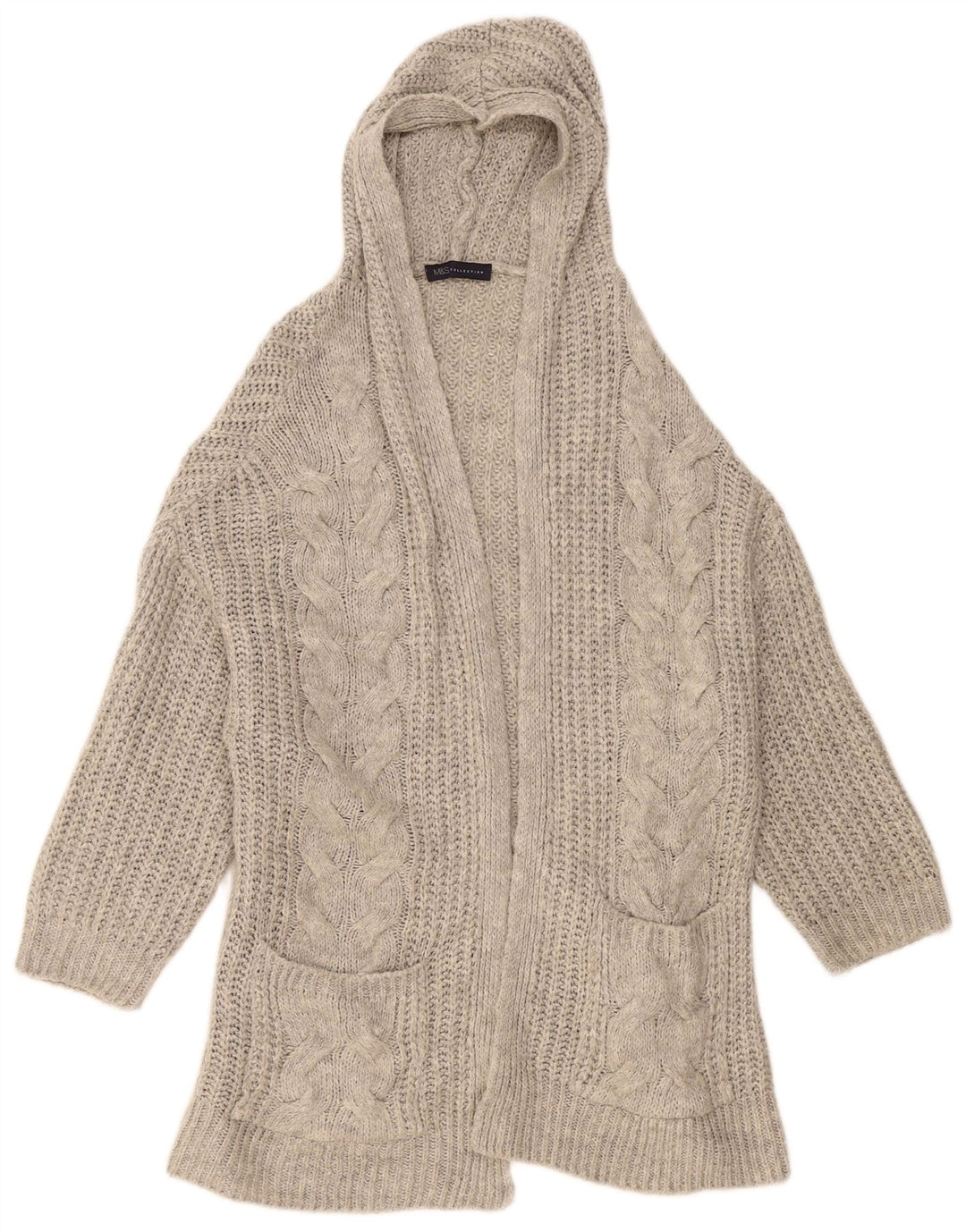 Suéter cardigã feminino Marks & Spencer com capuz aberto Reino Unido 14 cinza médio