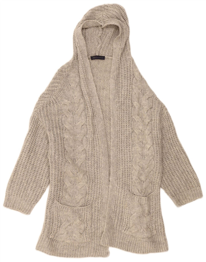 Suéter cardigã feminino Marks & Spencer com capuz aberto Reino Unido 14 cinza médio
