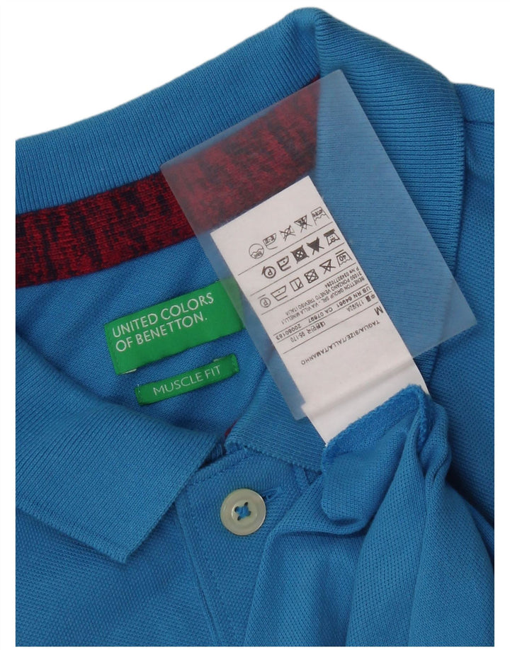 Camisa polo masculina Benetton Muscle Fit algodão azul médio