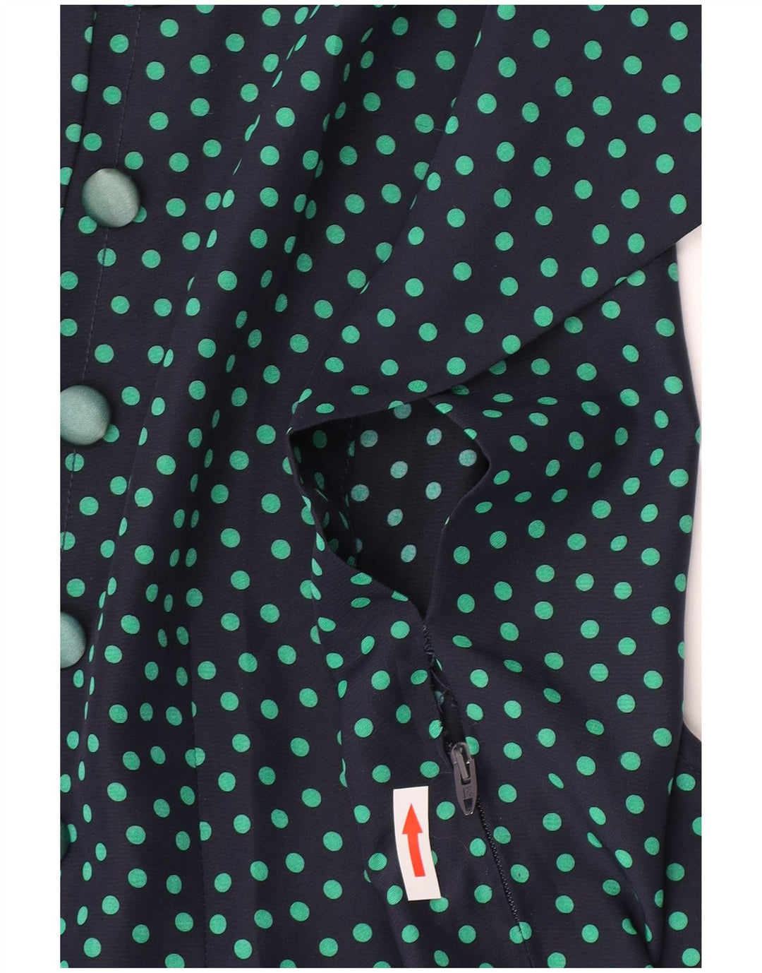 Vestido vintage feminino evasê UK 10 pequeno azul marinho bolinhas