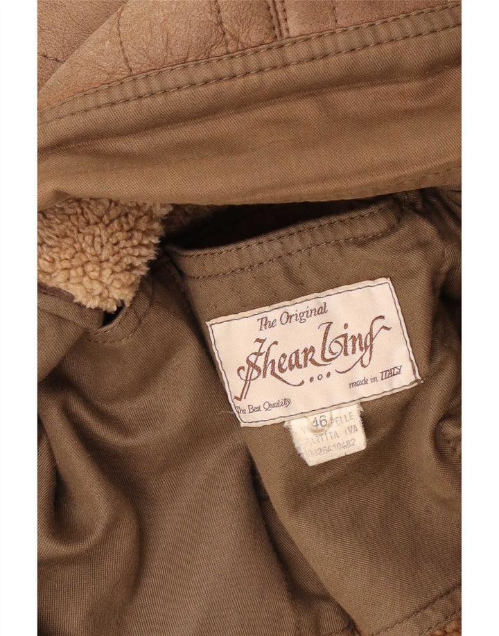 Jaqueta feminina de couro Sherpa vintage IT 46 grande marrom