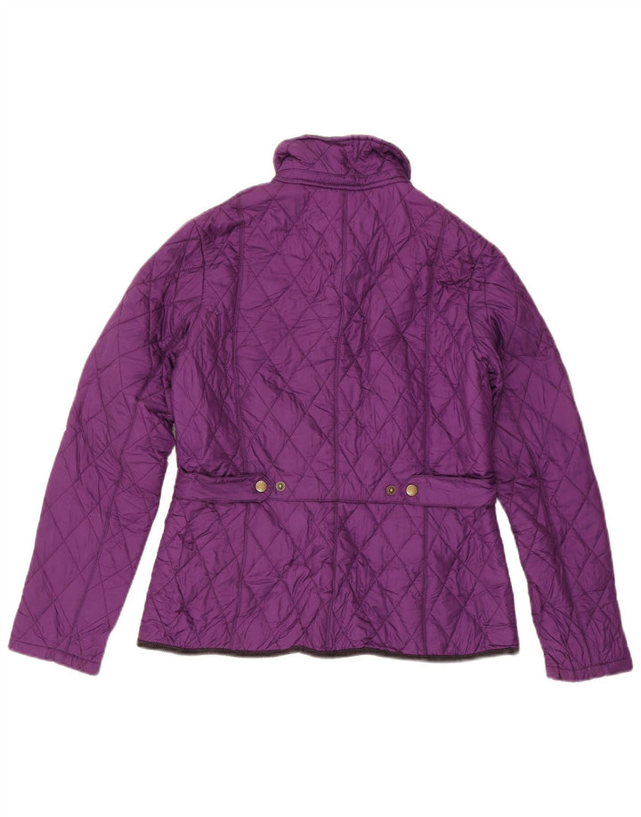 Jaqueta acolchoada feminina Barbour UK 12 poliéster colorblock roxo médio