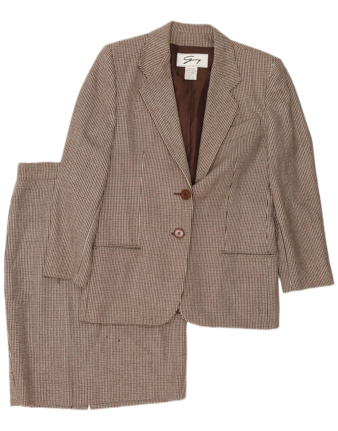 Conjunto de saia feminina Genny com 2 botões e 2 peças Reino Unido 14 médio W32 marrom houndstooth